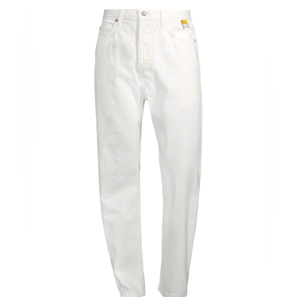 Rhude Cream Jeans with Tan Leather Detail